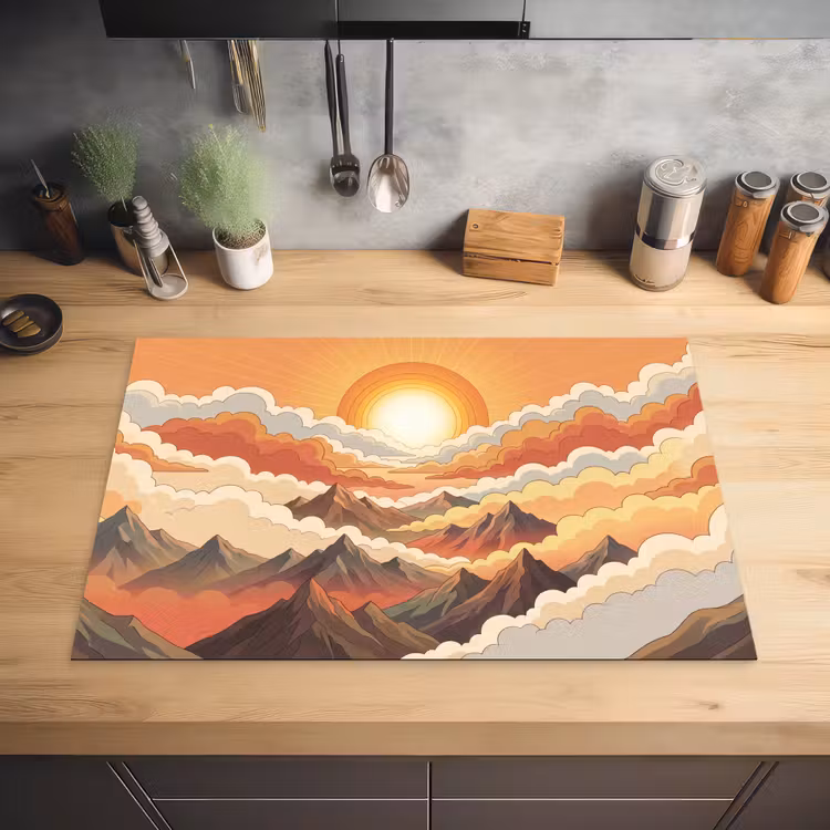 Bergen - Wolken - Natuur - Zonsopgang - Oranje Inductie beschermer vinyl 3mm klein -sfeer5