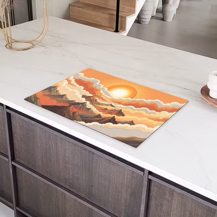 Bergen - Wolken - Natuur - Zonsopgang - Oranje Inductie beschermer vinyl 3mm klein -sfeer8
