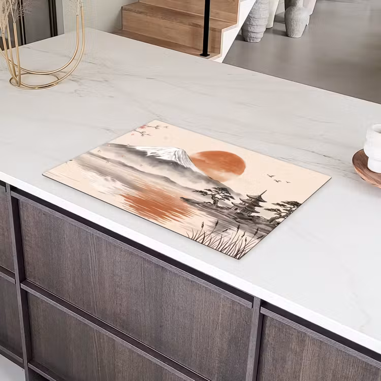 Bergtop - Meer - Bloesem Inductie beschermer vinyl 3mm klein -sfeer8