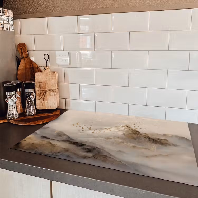 Berglandschap - Mist - Penseelstreken Inductie beschermer vinyl 3mm klein -sfeer3