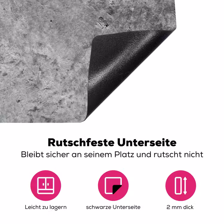 Beton - Leisteen - Grijs -Betonstructuur Inductie beschermer vinyl 3mm klein -zzzzzzz-lf-onderkant