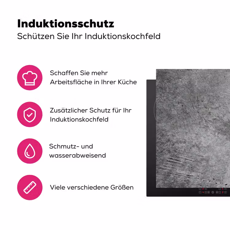 Beton - Leisteen - Grijs -Betonstructuur Inductie beschermer vinyl 3mm klein -zzzzzzz-lf-ups