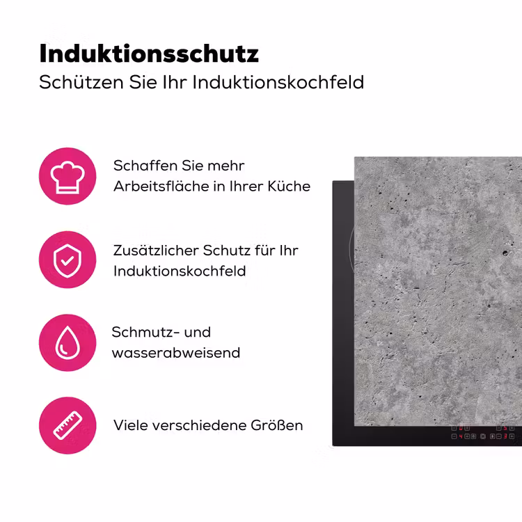 Beton - Leisteen - Grijs - Betonstructuur Inductie beschermer vinyl 3mm klein -zzzzzzz-lf-ups