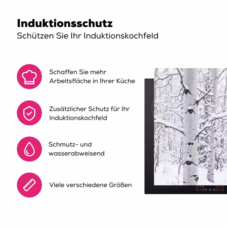 Berkenbomen - Sneeuw - Winter - Bos - Wit Inductie beschermer vinyl 3mm klein -zzzzzzz-lf-ups