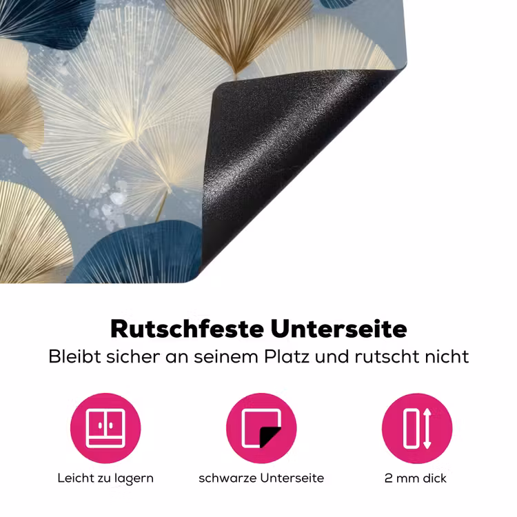 Bladeren - Abstract - Goud - Blauw Inductie beschermer vinyl 3mm klein -zzzzzzz-lf-onderkant