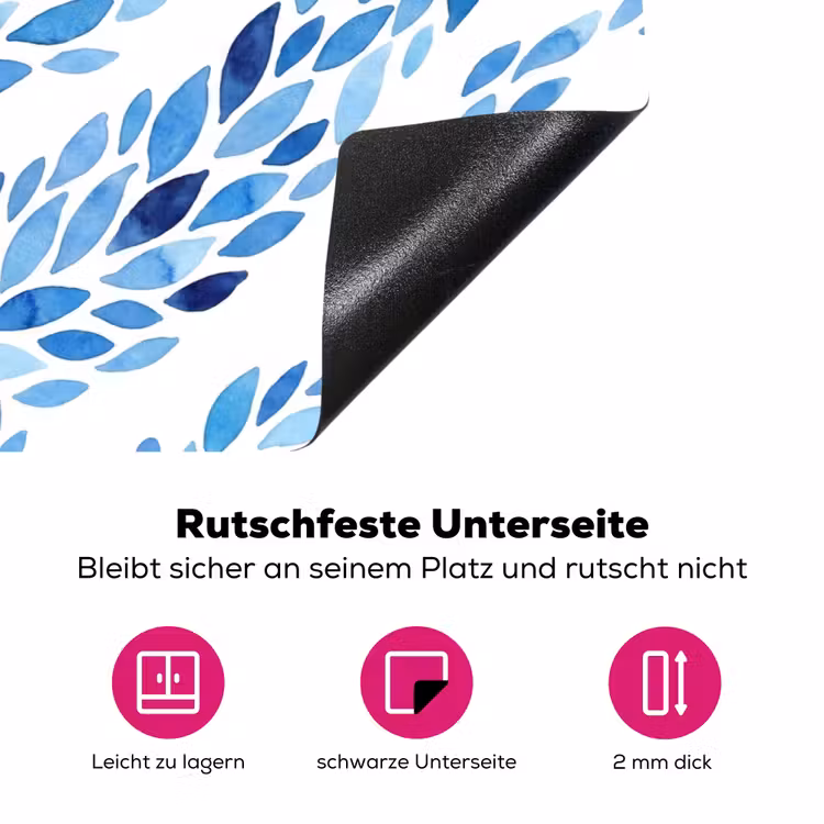 Bladeren - Aquarel - Patroon - Modern - Blauw Inductie beschermer vinyl 3mm klein -zzzzzzz-lf-onderkant