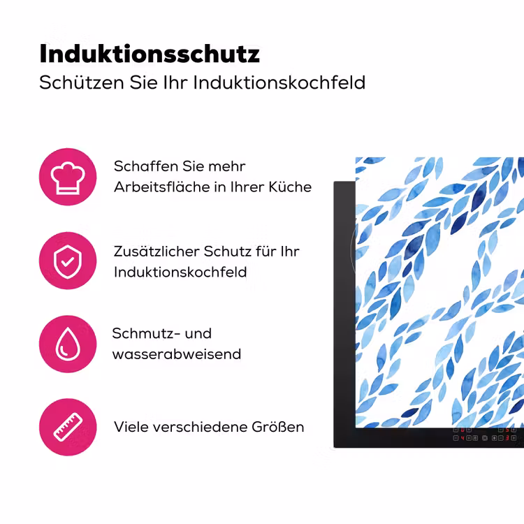 Bladeren - Aquarel - Patroon - Modern - Blauw Inductie beschermer vinyl 3mm klein -zzzzzzz-lf-ups