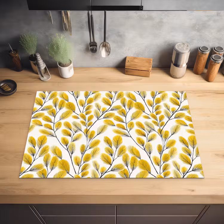 Bladeren - Botanisch - Elegant - Geel - Zwart Inductie beschermer vinyl 3mm klein 276 -sfeer5