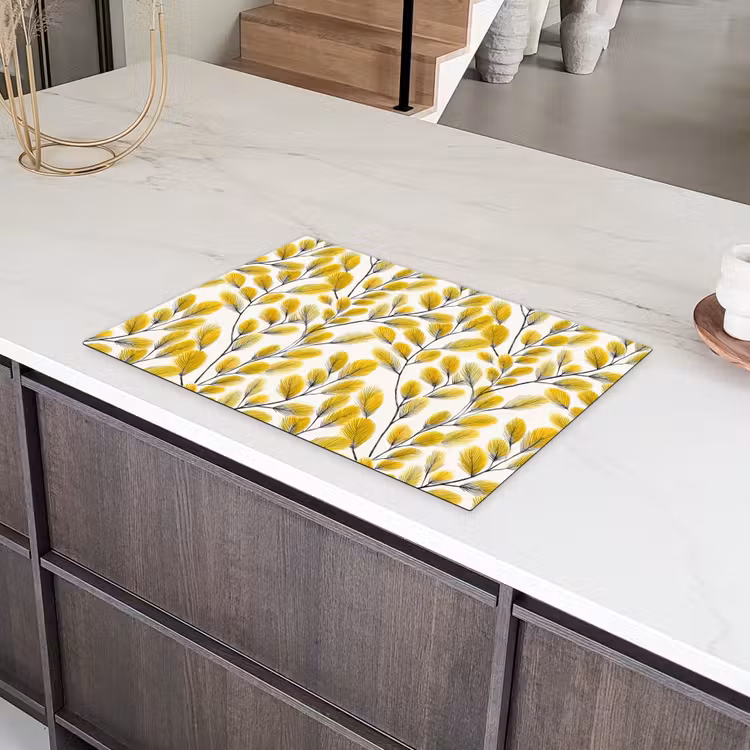 Bladeren - Botanisch - Elegant - Geel - Zwart Inductie beschermer vinyl 3mm klein 276 -sfeer8