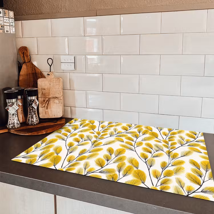 Bladeren - Botanisch - Elegant - Geel - Zwart Inductie beschermer vinyl 3mm klein 276 -sfeer3
