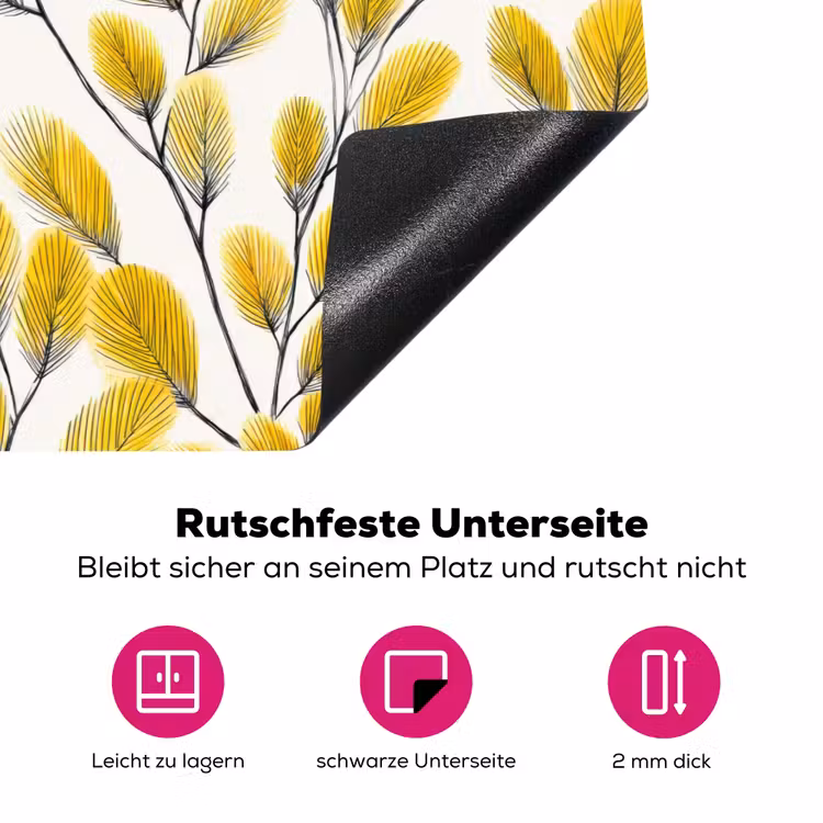 Bladeren - Botanisch - Elegant - Geel - Zwart Inductie beschermer vinyl 3mm klein 276 -zzzzzzz-lf-onderkant