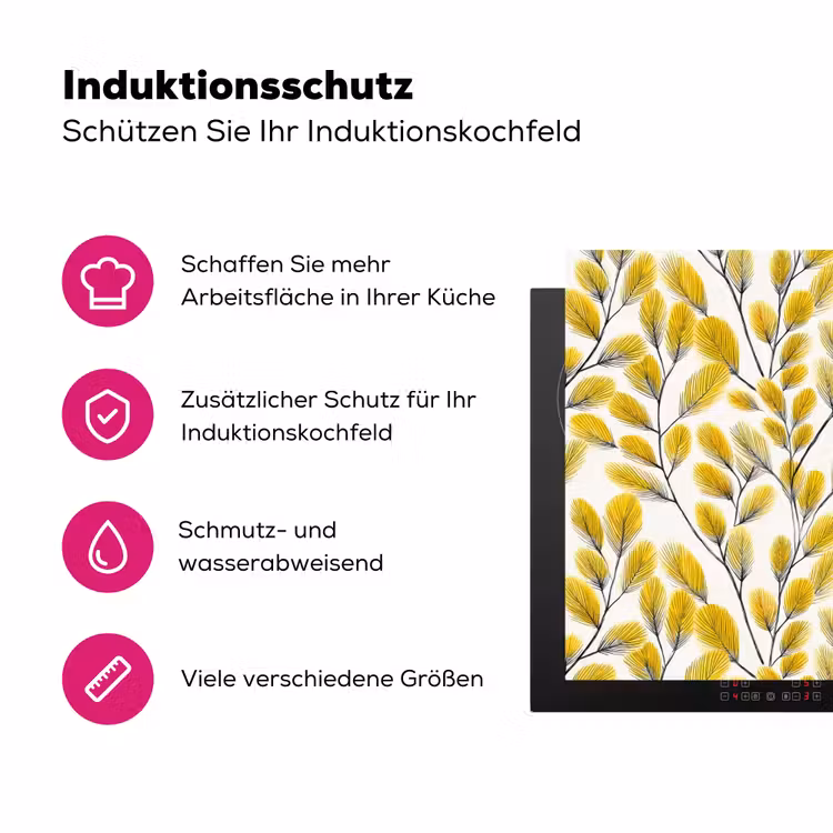 Bladeren - Botanisch - Elegant - Geel - Zwart Inductie beschermer vinyl 3mm klein 276 -zzzzzzz-lf-ups