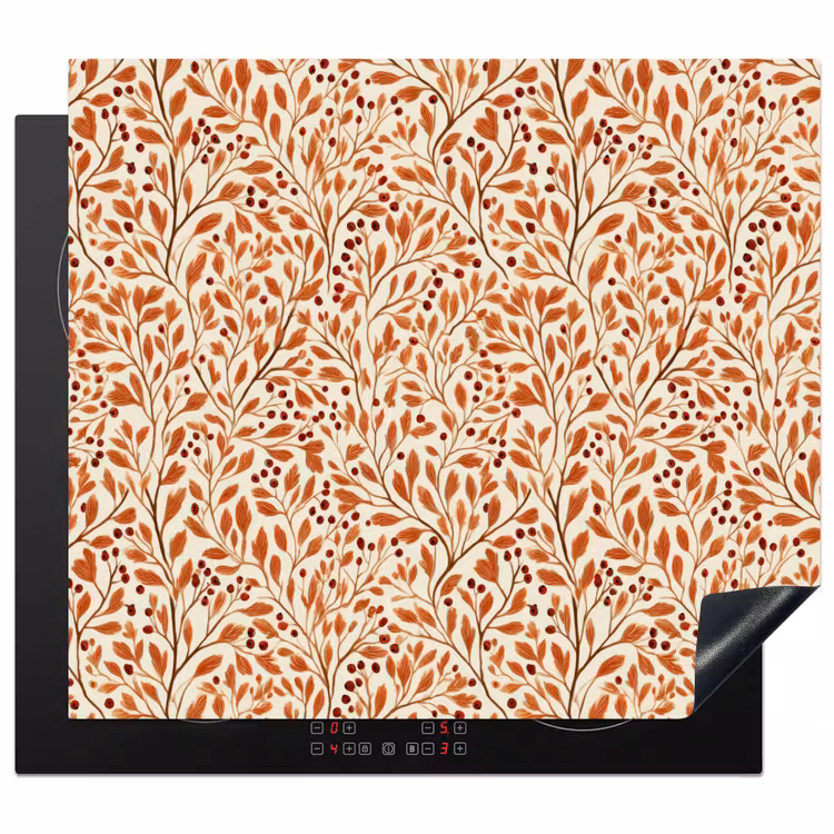 Bladeren - Botanisch - Terracotta Inductie beschermer vinyl 3mm middel 274 -3d
