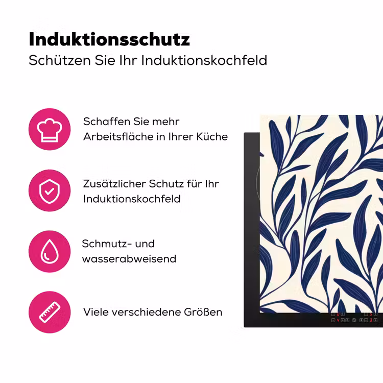 Bladeren - Klimop - Donkerblauw Inductie beschermer vinyl 3mm klein -zzzzzzz-lf-ups