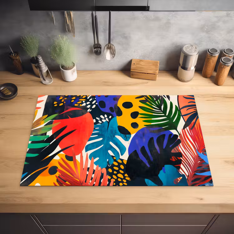 Bladeren - Vormen - Abstract - Kleurrijk Inductie beschermer vinyl 3mm klein -sfeer5