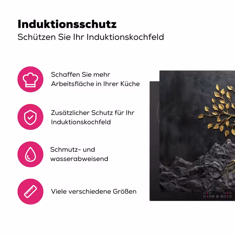 Bladeren - Goud - Boom - Rots Inductie beschermer vinyl 3mm klein -zzzzzzz-lf-ups