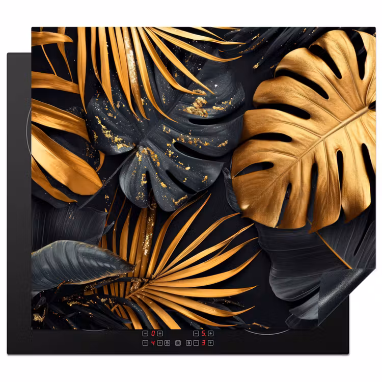 Bladeren - Goud - Zwart - Natuur Inductie beschermer vinyl 3mm middel -3d