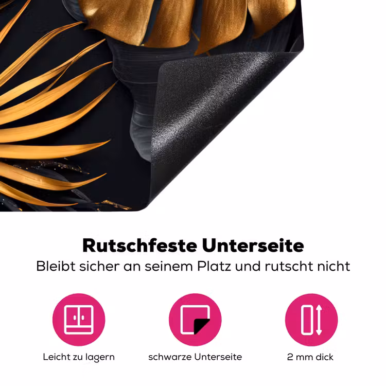 Bladeren - Goud - Zwart - Natuur Inductie beschermer vinyl 3mm middel -zzzzzzz-lf-onderkant