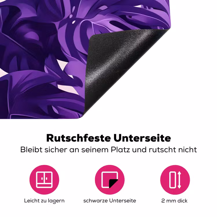 Bladeren - Paars - Tropisch - Abstract Inductie beschermer vinyl 3mm klein -zzzzzzz-lf-onderkant