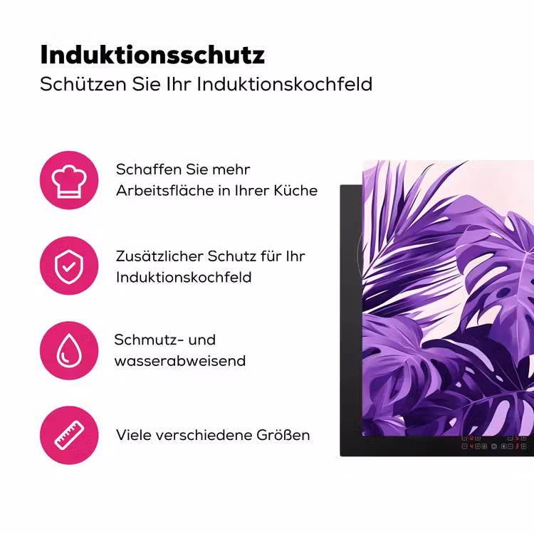 Bladeren - Paars - Tropisch - Abstract Inductie beschermer vinyl 3mm klein -zzzzzzz-lf-ups