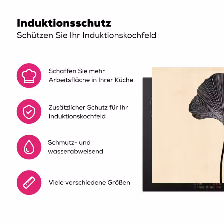 Bladeren - Minimalistisch - Zwart Inductie beschermer vinyl 3mm klein -zzzzzzz-lf-ups