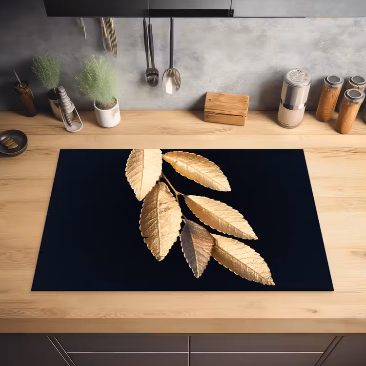 Bladeren - Zwart - Goud - Luxe - Planten Inductie beschermer vinyl 3mm klein -sfeer5