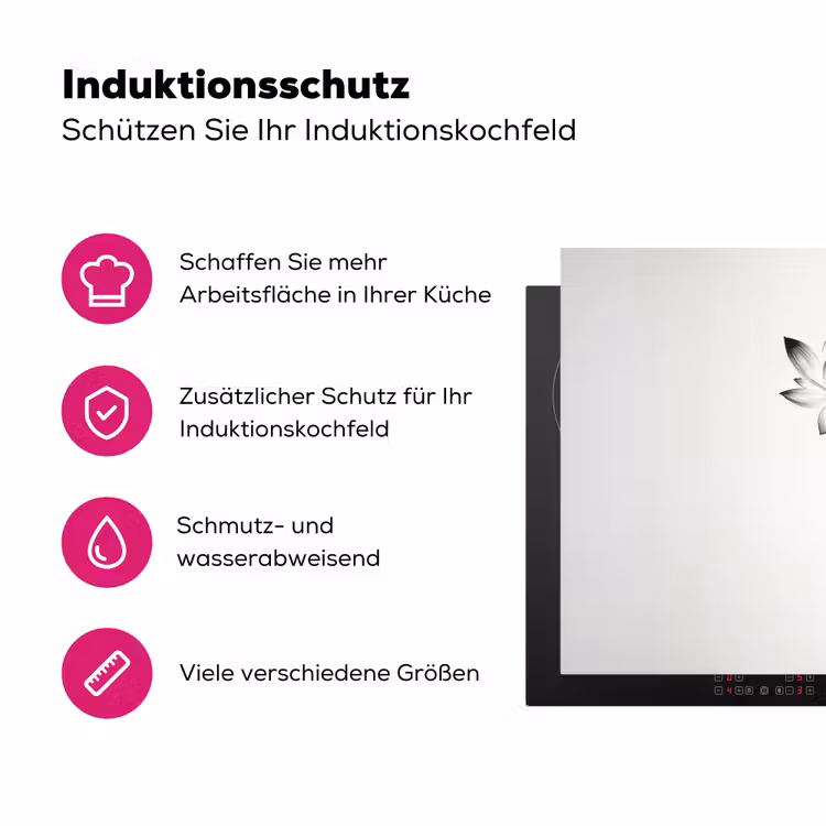 Bladeren - Zwart - Lotusbloem - Minimalitisch Inductie beschermer vinyl 3mm klein -zzzzzzz-lf-ups