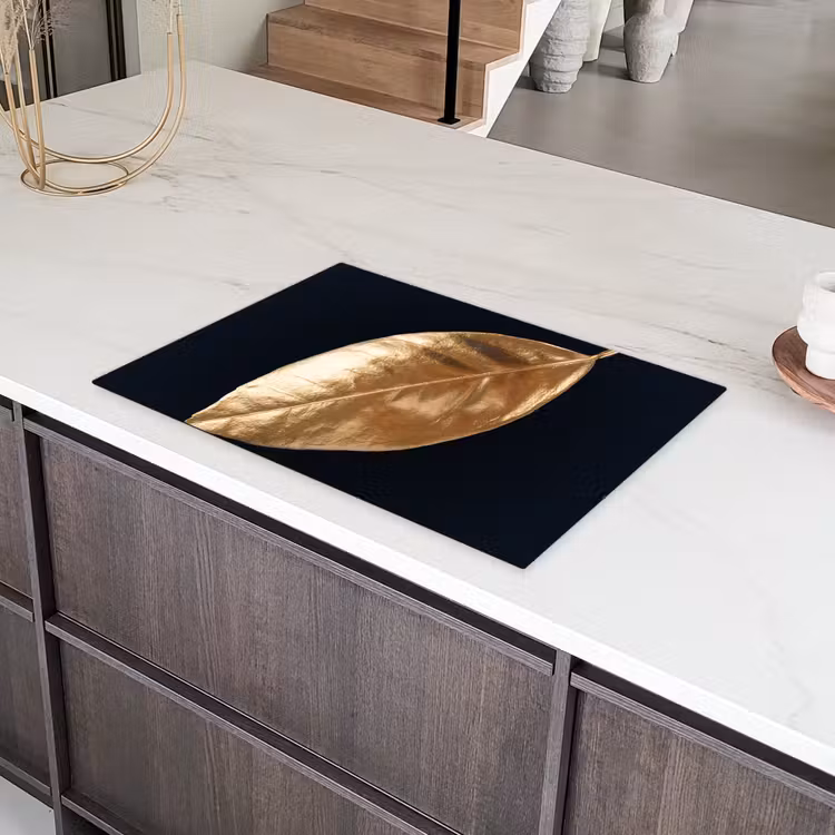 Bladeren - Black en gold - Luxe - Natuur - Planten Inductie beschermer vinyl 3mm klein -sfeer8