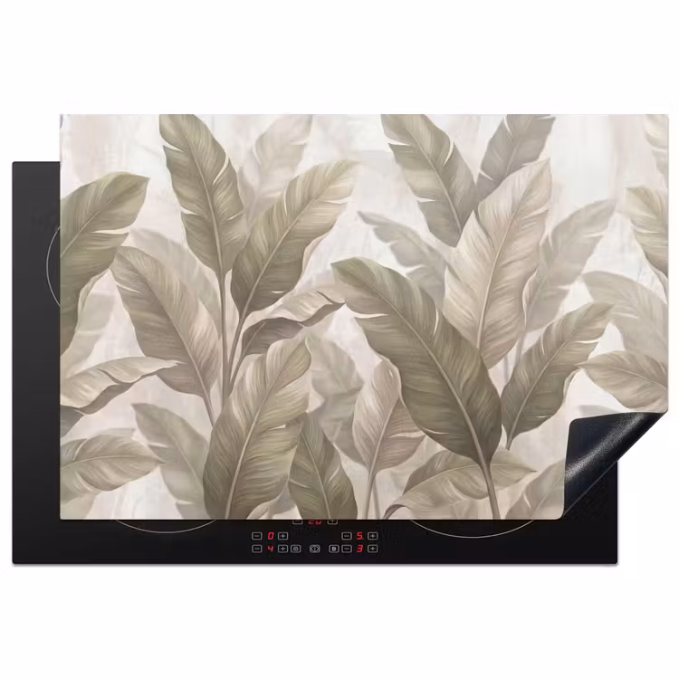 Bladeren - Tropisch - Natuur - Abstract - Beige Inductie beschermer vinyl 3mm klein -3d