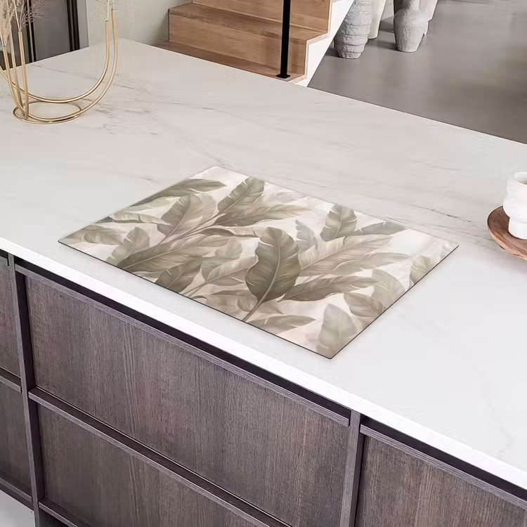 Bladeren - Tropisch - Natuur - Abstract - Beige Inductie beschermer vinyl 3mm klein -sfeer8