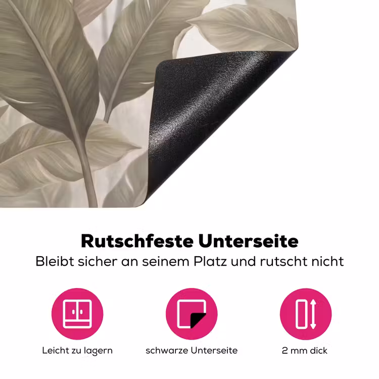 Bladeren - Tropisch - Natuur - Abstract - Beige Inductie beschermer vinyl 3mm klein -zzzzzzz-lf-onderkant