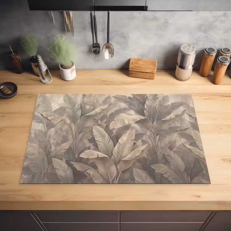 Bladeren - Tropisch - Natuur - Modern - Beige Inductie beschermer vinyl 3mm klein -sfeer5