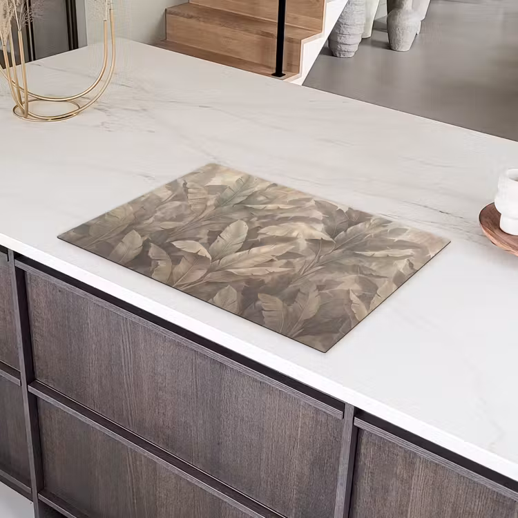 Bladeren - Tropisch - Natuur - Modern - Beige Inductie beschermer vinyl 3mm klein -sfeer8