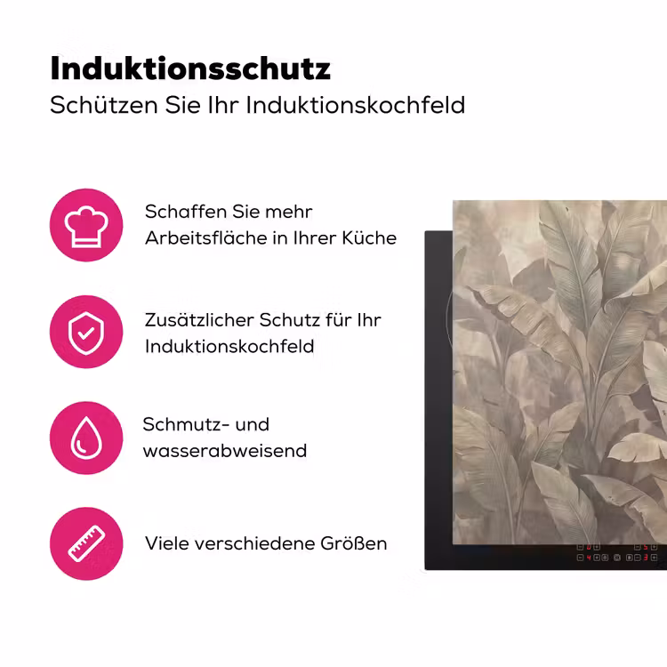 Bladeren - Tropisch - Natuur - Modern - Beige Inductie beschermer vinyl 3mm klein -zzzzzzz-lf-ups