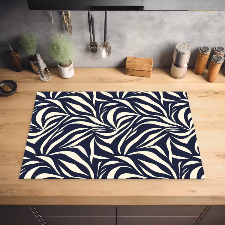 Bladvormen - Blauw - Patroon - Wit Inductie beschermer vinyl 3mm klein 276 -sfeer5