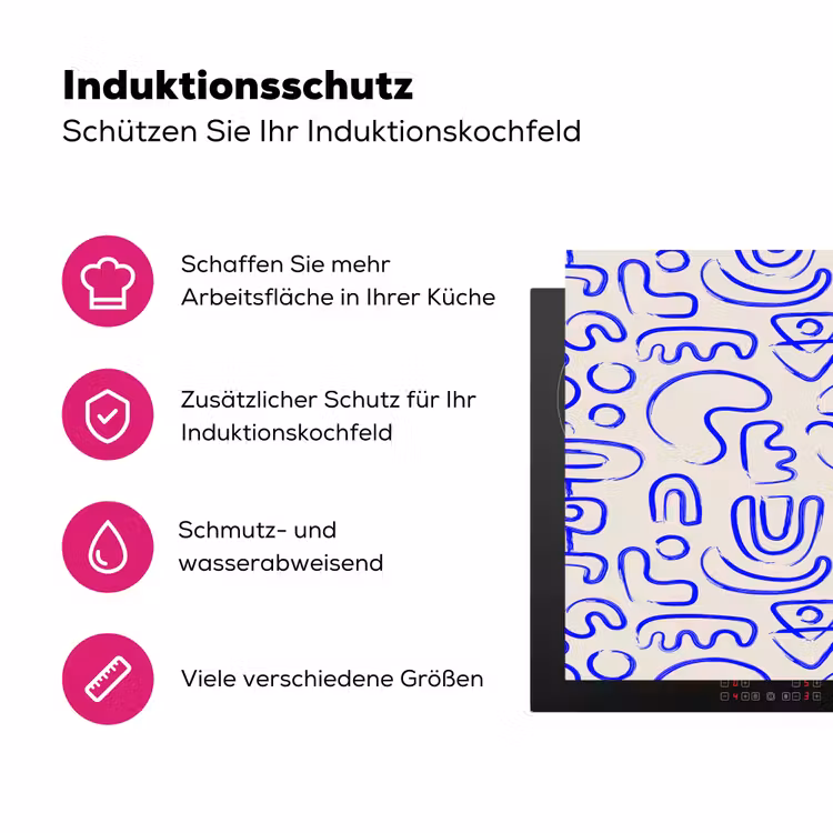 Blauw - Patroon - Abstract - Beige Inductie beschermer vinyl 3mm klein 276 -zzzzzzz-lf-ups