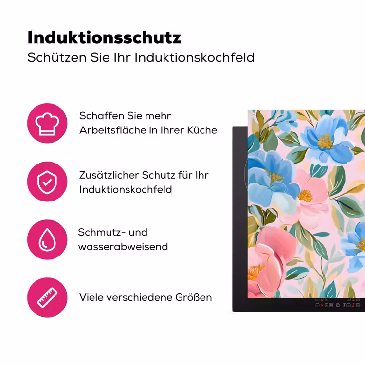 Blauw - Roze - Bloemen Inductie beschermer vinyl 3mm klein -zzzzzzz-lf-ups