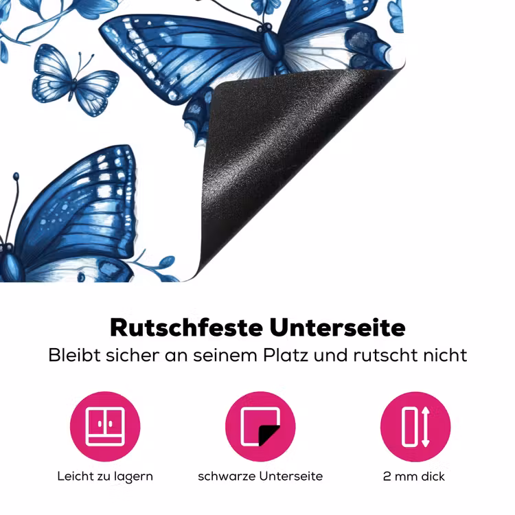 Blauw - Vlinders - Bloemen - Wit Inductie beschermer vinyl 3mm klein 276 -zzzzzzz-lf-onderkant