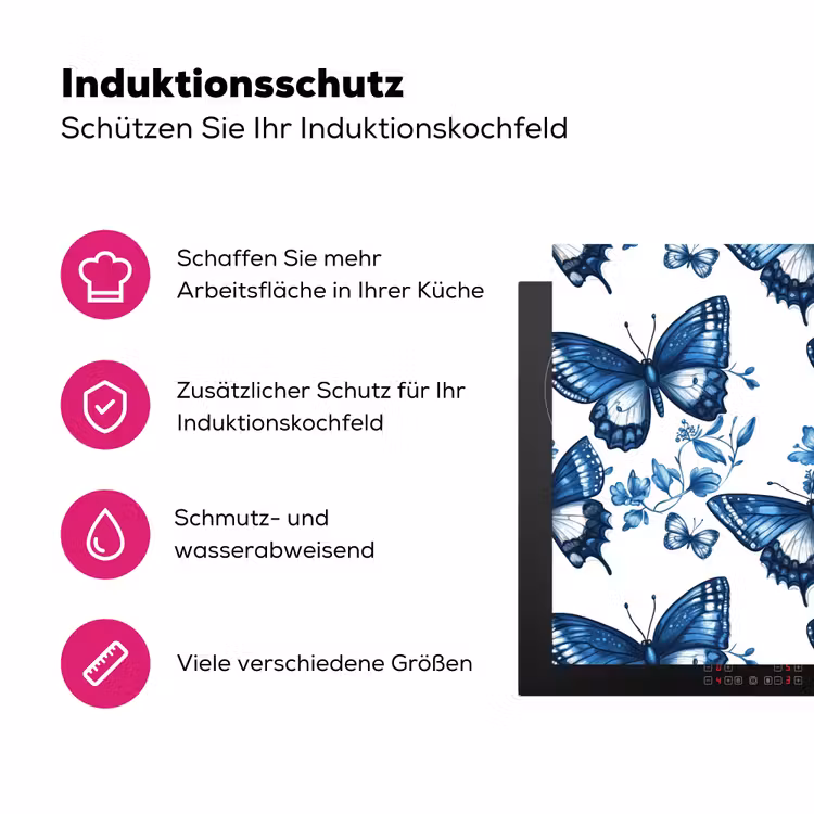 Blauw - Vlinders - Bloemen - Wit Inductie beschermer vinyl 3mm klein 276 -zzzzzzz-lf-ups