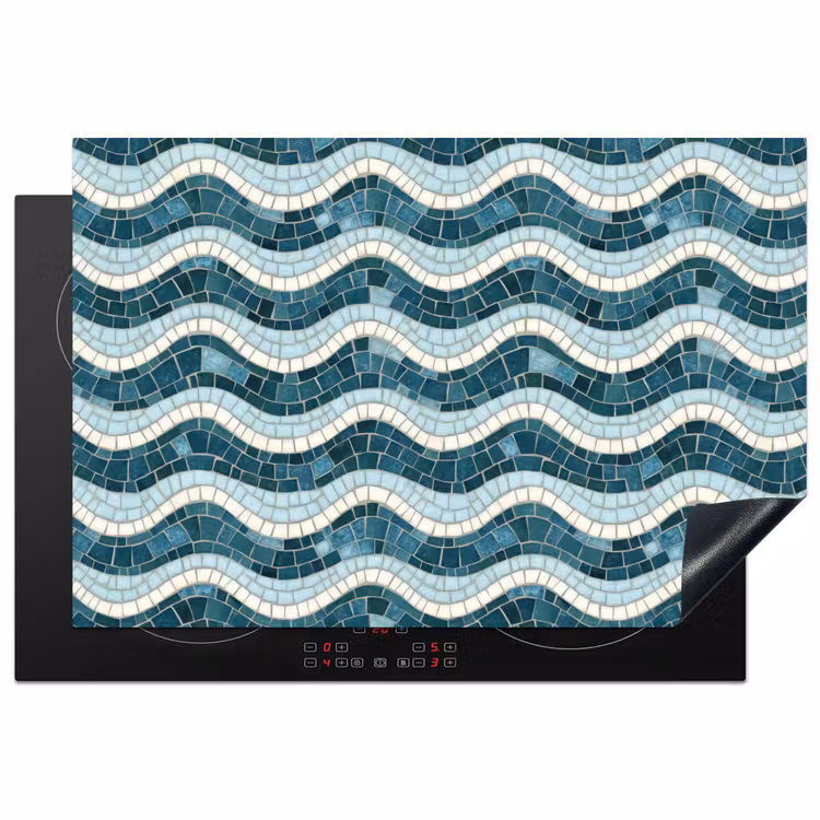 Blauw - Wit - Mozaïek - Golvend Inductie beschermer vinyl 3mm klein 276 -3d