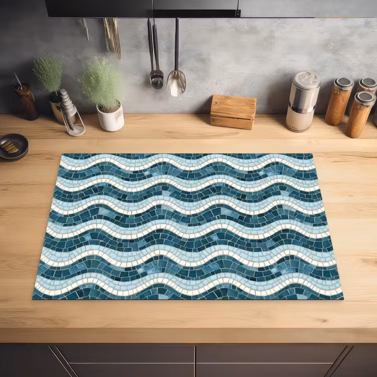 Blauw - Wit - Mozaïek - Golvend Inductie beschermer vinyl 3mm klein 276 -sfeer5