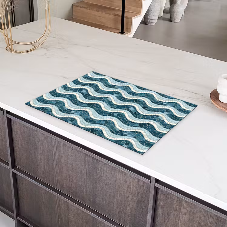 Blauw - Wit - Mozaïek - Golvend Inductie beschermer vinyl 3mm klein 276 -sfeer8
