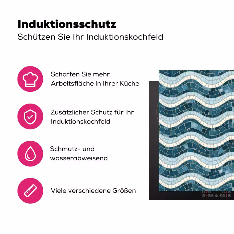 Blauw - Wit - Mozaïek - Golvend Inductie beschermer vinyl 3mm klein 276 -zzzzzzz-lf-ups