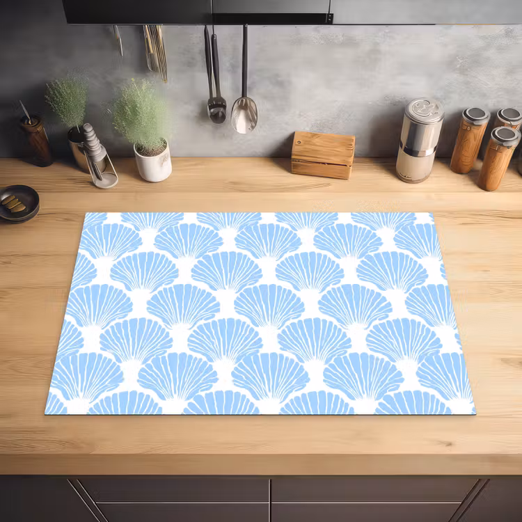 Blauw - Wit - Schelpen - Grafisch - Structuur Inductie beschermer vinyl 3mm klein 276 -sfeer5