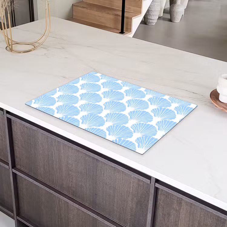 Blauw - Wit - Schelpen - Grafisch - Structuur Inductie beschermer vinyl 3mm klein 276 -sfeer8