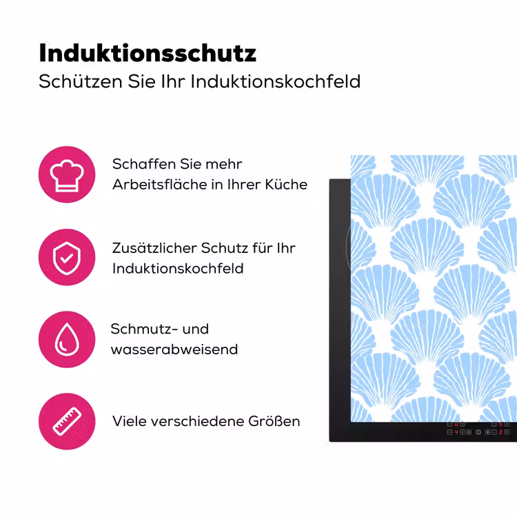 Blauw - Wit - Schelpen - Grafisch - Structuur Inductie beschermer vinyl 3mm klein 276 -zzzzzzz-lf-ups