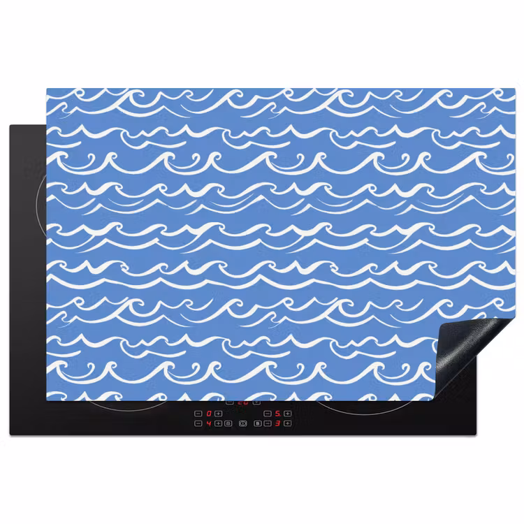 Blauw - Wit - Simpel - Getekend - Golven Inductie beschermer vinyl 3mm klein 276 -3d
