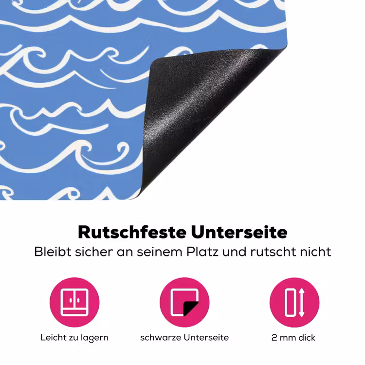 Blauw - Wit - Simpel - Getekend - Golven Inductie beschermer vinyl 3mm klein 276 -zzzzzzz-lf-onderkant