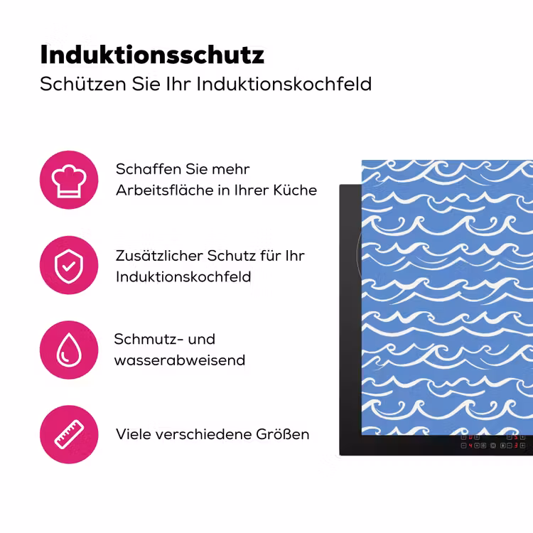 Blauw - Wit - Simpel - Getekend - Golven Inductie beschermer vinyl 3mm klein 276 -zzzzzzz-lf-ups