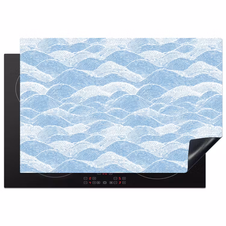 Blauw - Wit - Golven - Getekend Inductie beschermer vinyl 3mm klein 276 -3d